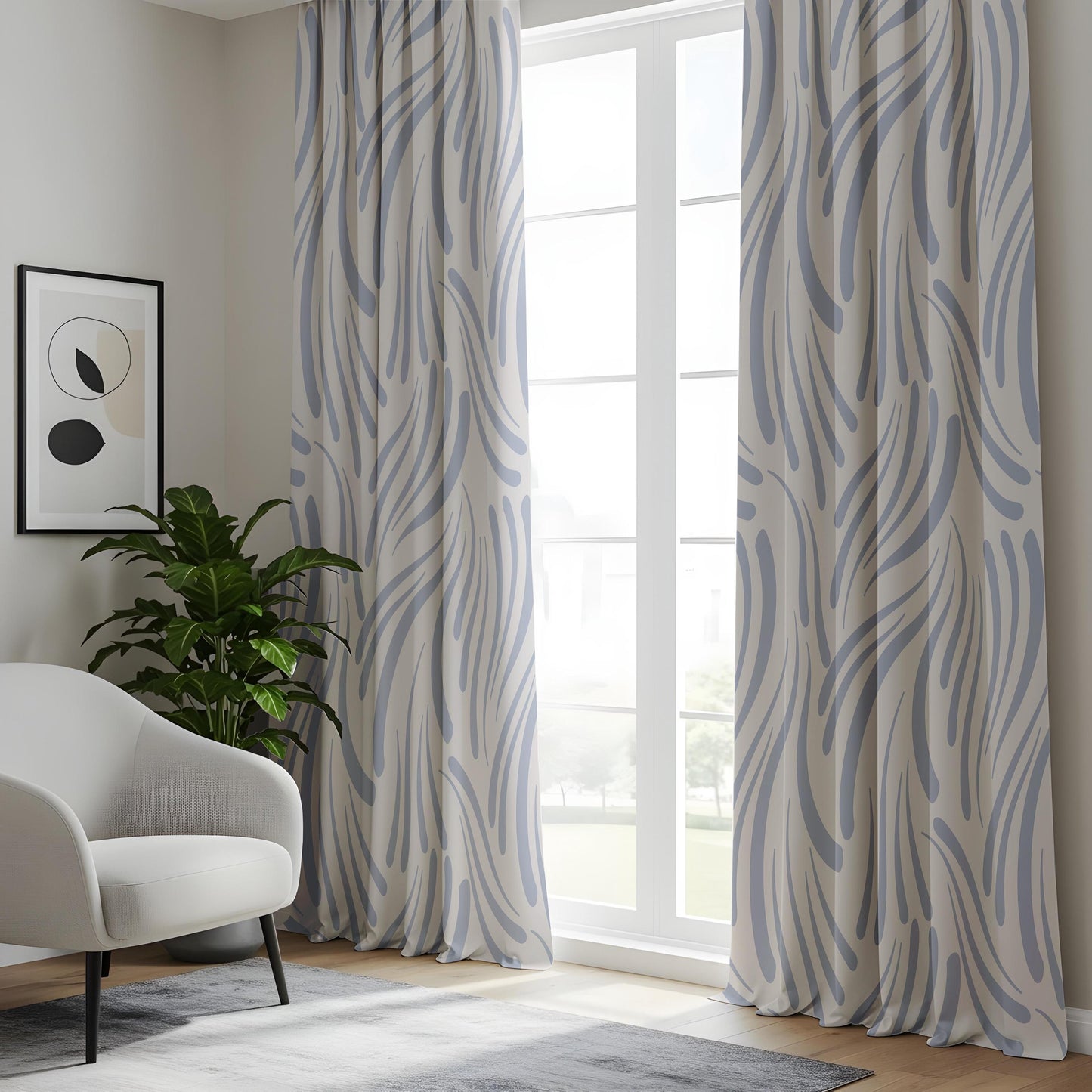 Onay Soft Blue Abstract Wave Curtains – Modern Coastal Zebra Stripe Drapes