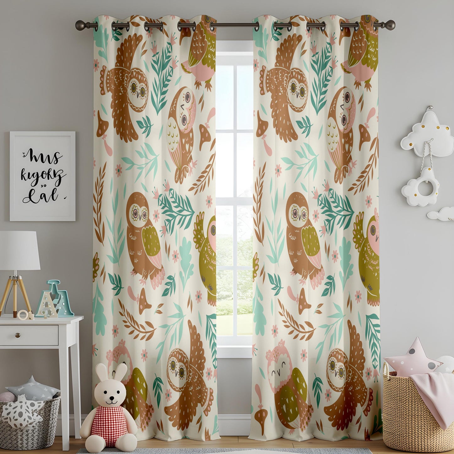 Onay Brown Owl Curtains – Woodland Nursery Decor