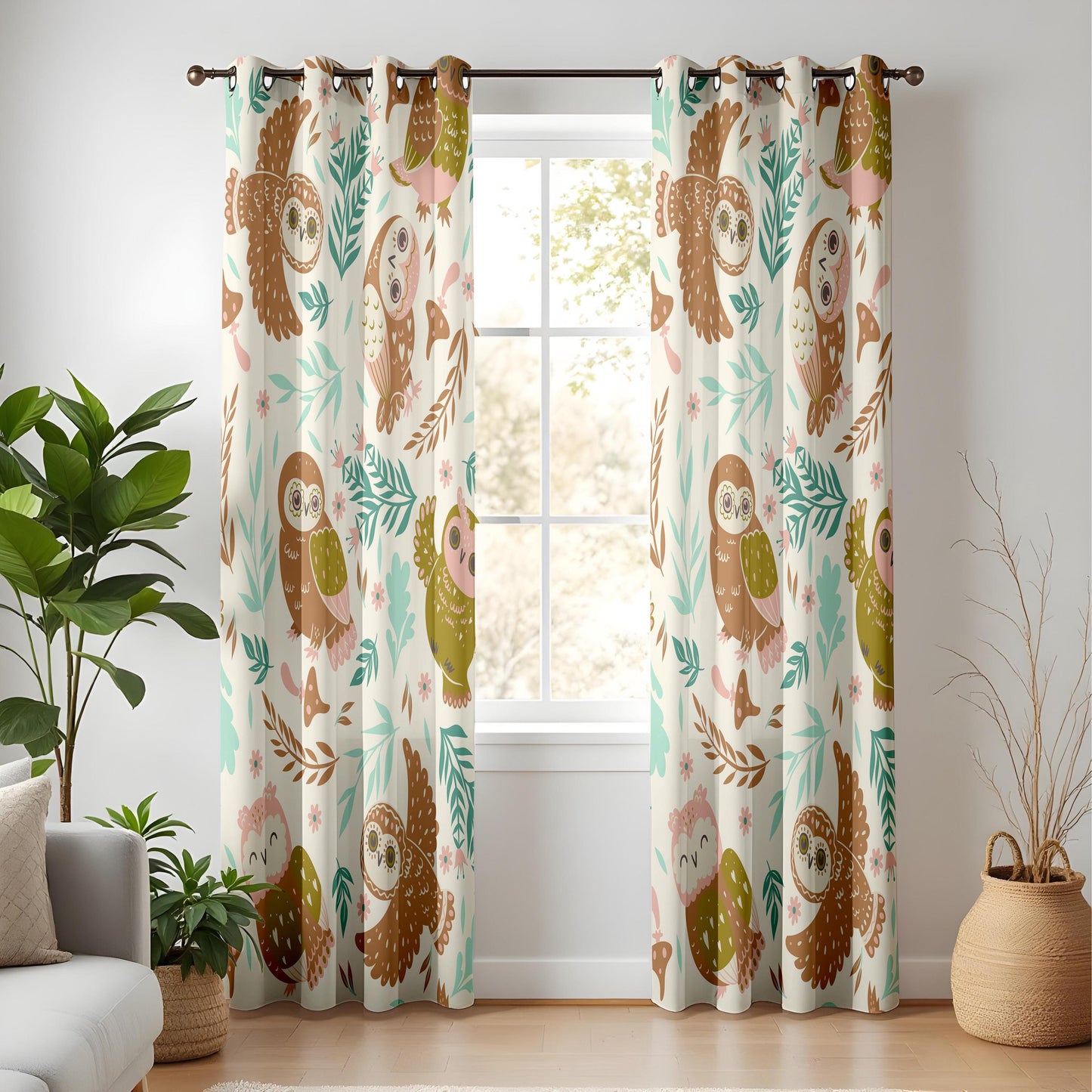 Onay Brown Owl Curtains – Woodland Nursery Decor
