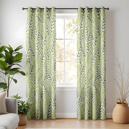 Onay Sage Green Geometric Leaf Curtains – Modern Scandi Fern Drapes