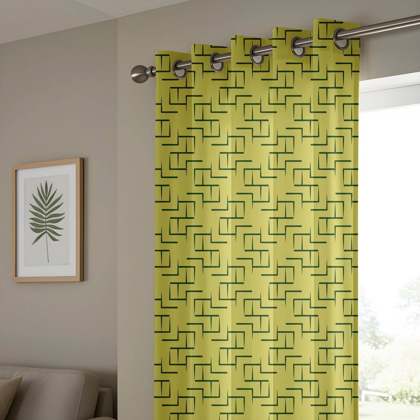 Onay Chartreuse Green Geometric Curtains – Mid Century Modern Maze Drapes