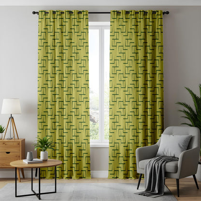 Onay Chartreuse Green Geometric Curtains – Mid Century Modern Maze Drapes