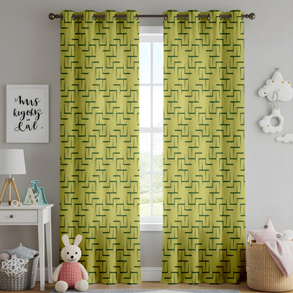 Onay Chartreuse Green Geometric Curtains – Mid Century Modern Maze Drapes