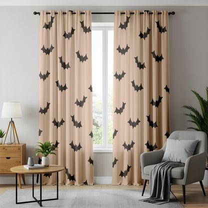Onay Beige Bat Halloween Curtains – Minimalist Spooky Bat Drapes