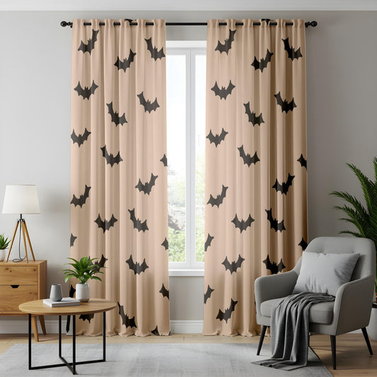 Onay Beige Bat Halloween Curtains – Minimalist Spooky Bat Drapes