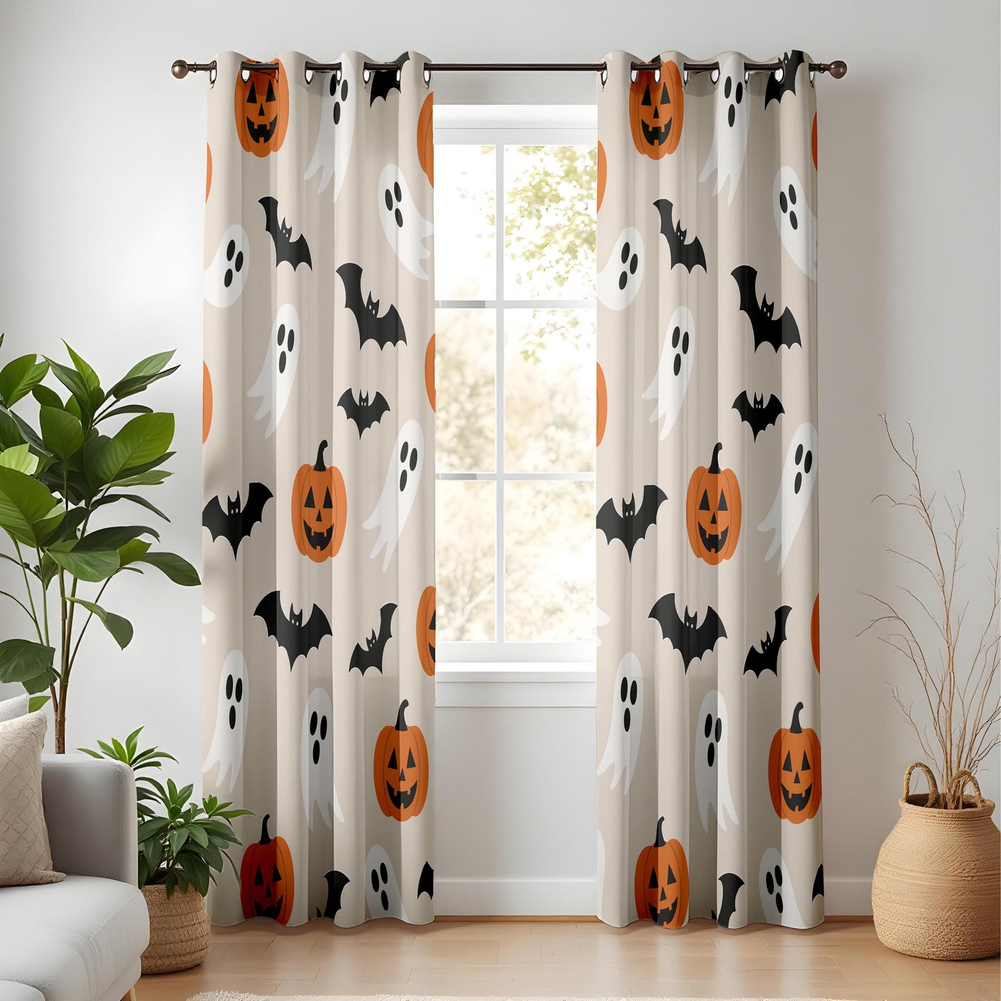 Onay Halloween Pumpkin Ghost Curtains – Spooky Bat Nursery Drapes