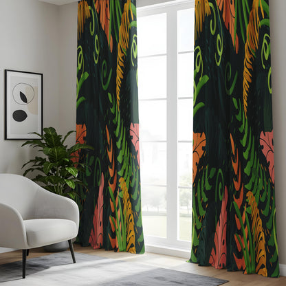 Onay Dark Abstract Tropical Curtains – Colorful Jungle Leaf Drapes
