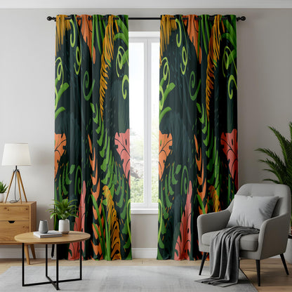 Onay Dark Abstract Tropical Curtains – Colorful Jungle Leaf Drapes