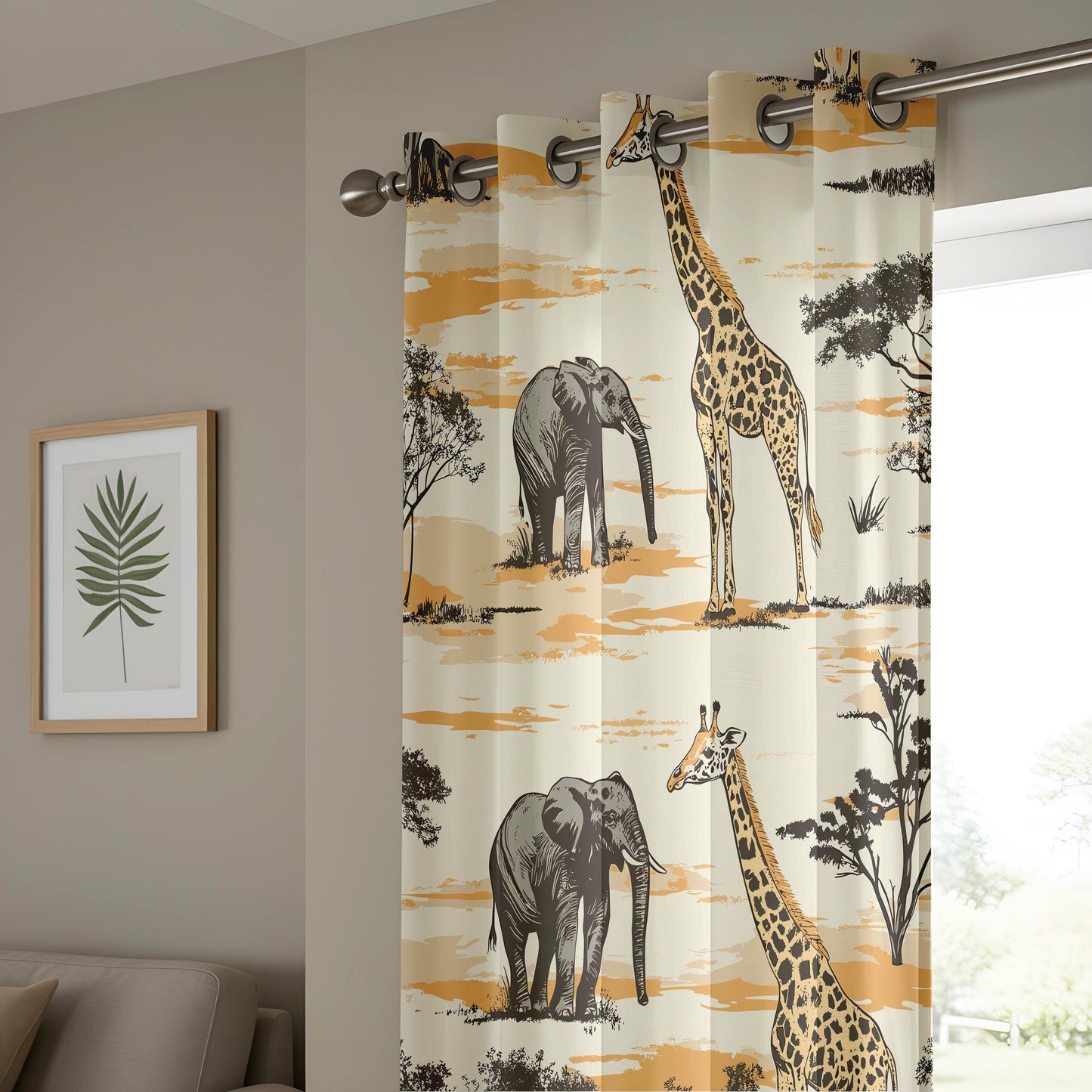 Onay Safari Animal Curtains – Giraffe Elephant Drapes