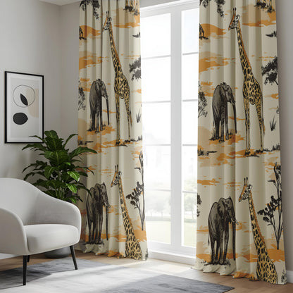 Onay Safari Animal Curtains – Giraffe Elephant Drapes