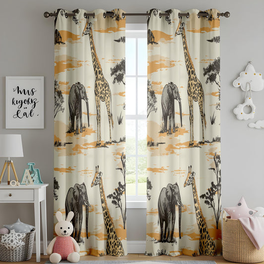 Onay Safari Animal Curtains – Giraffe Elephant Drapes