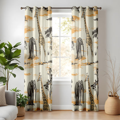 Onay Safari Animal Curtains – Giraffe Elephant Drapes