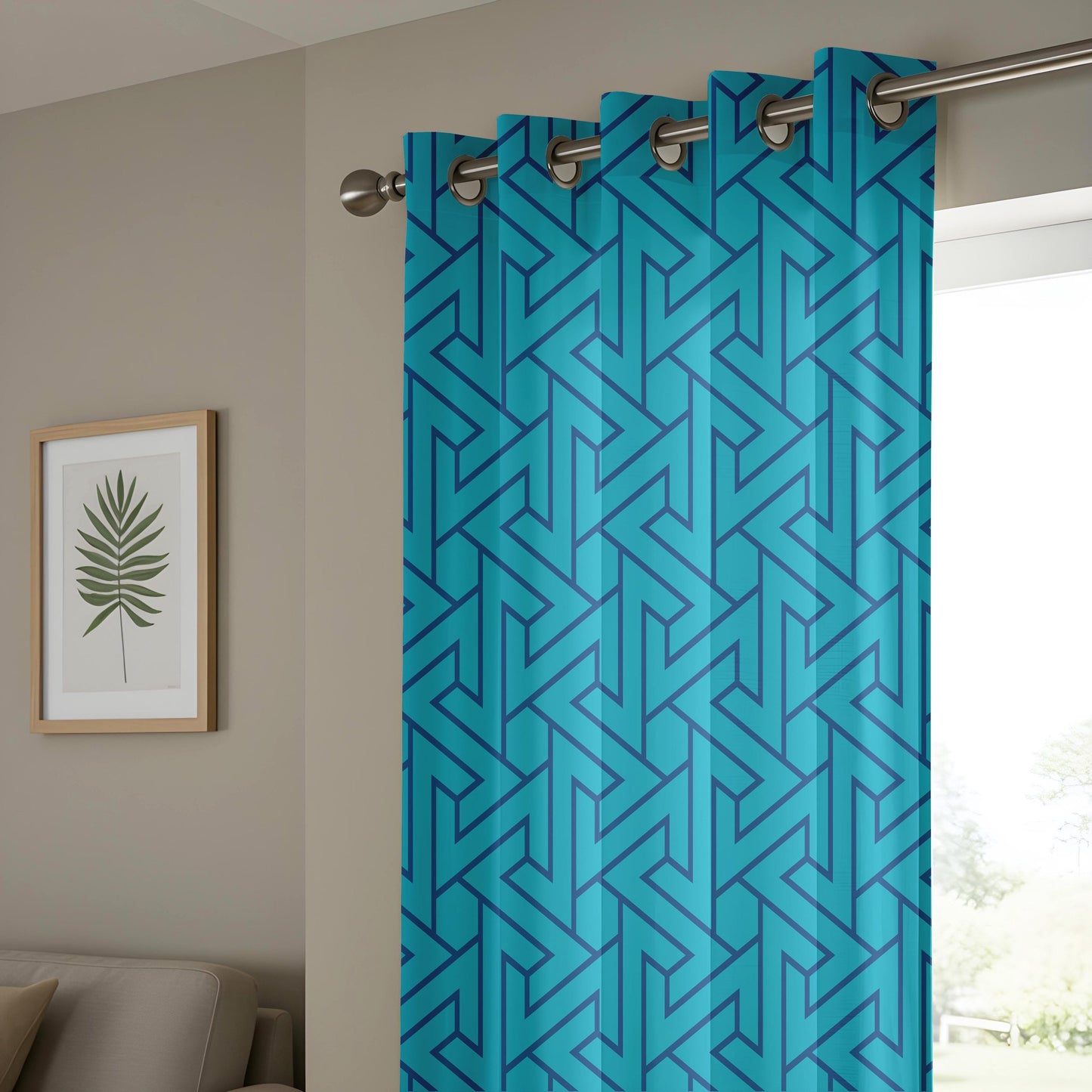Onay Turquoise Blue Geometric Curtains – Modern Maze Pattern Drapes