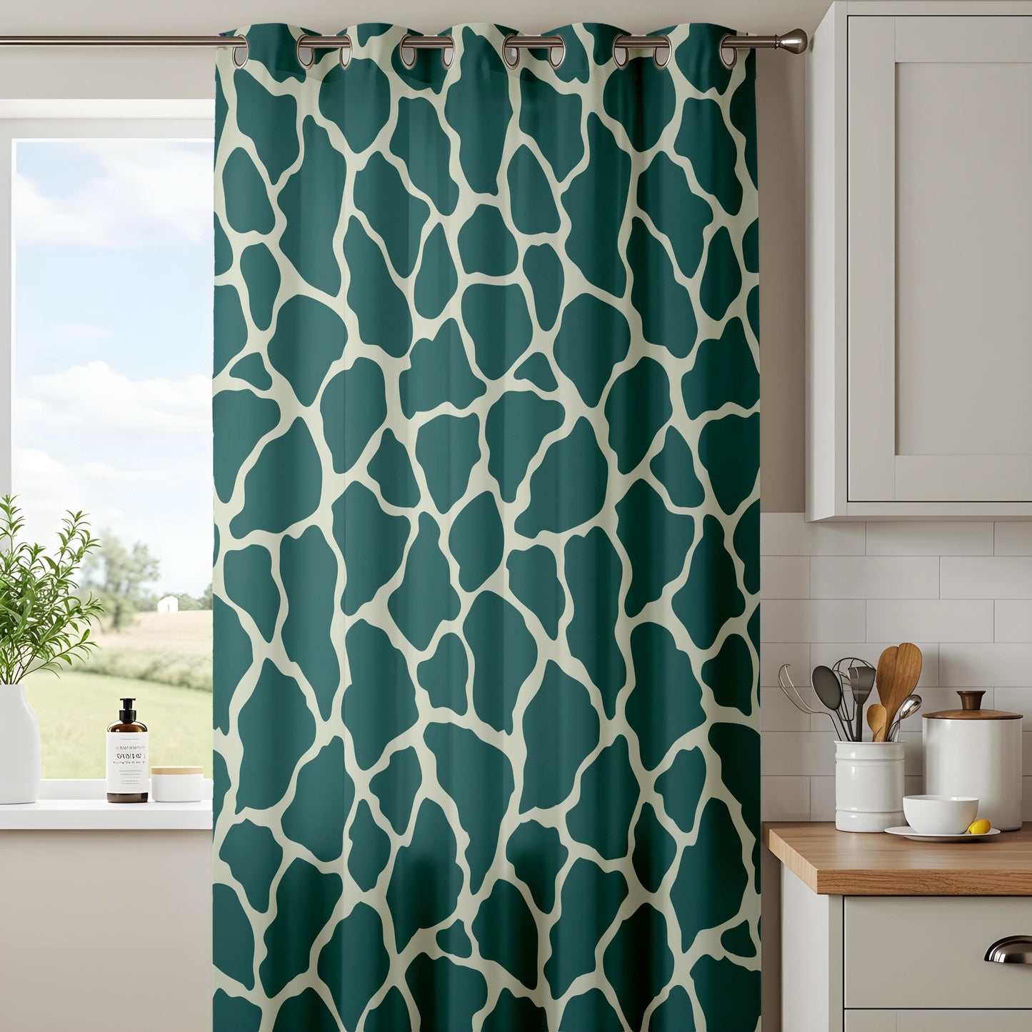 Onay Teal Green Giraffe Print Curtains – Abstract Animal Skin Drapes