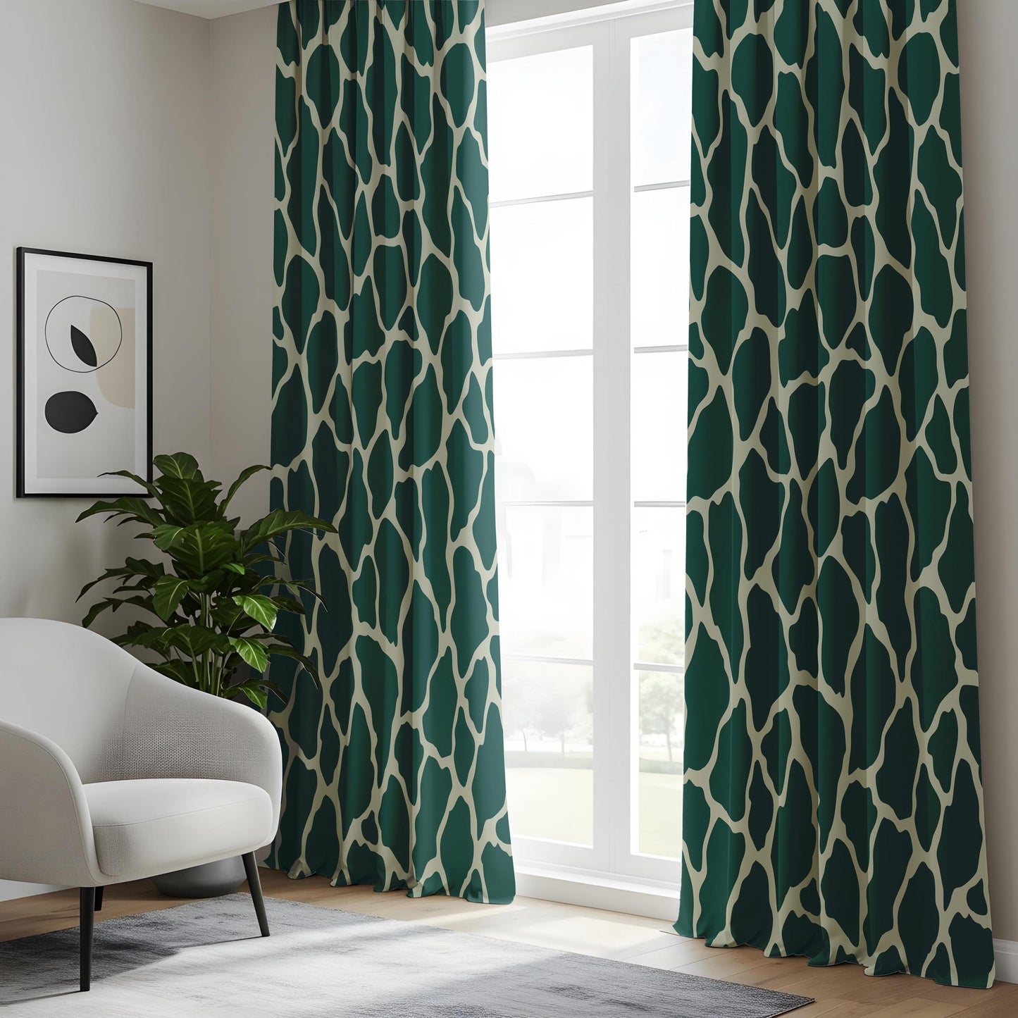 Onay Teal Green Giraffe Print Curtains – Abstract Animal Skin Drapes