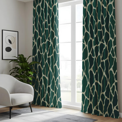 Onay Teal Green Giraffe Print Curtains – Abstract Animal Skin Drapes