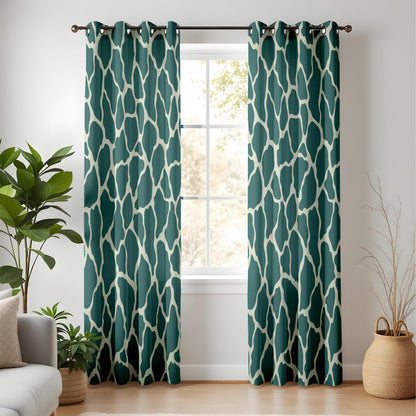 Onay Teal Green Giraffe Print Curtains – Abstract Animal Skin Drapes