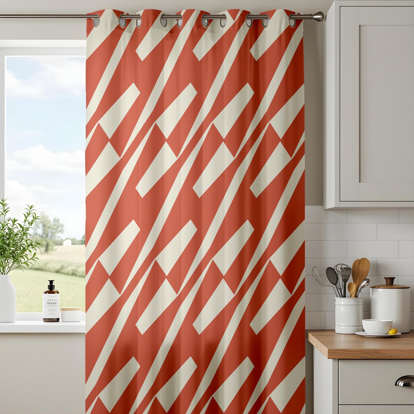 Onay Rust Orange Geometric Curtains – Modern Abstract Diagonal Drapes