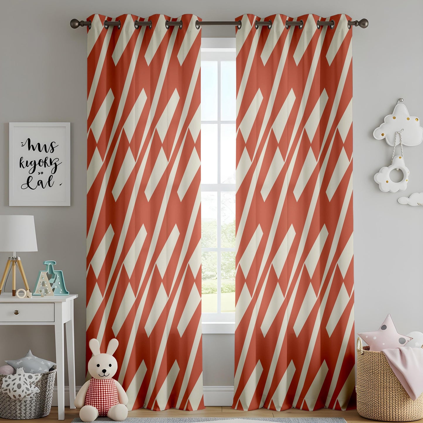 Onay Rust Orange Geometric Curtains – Modern Abstract Diagonal Drapes