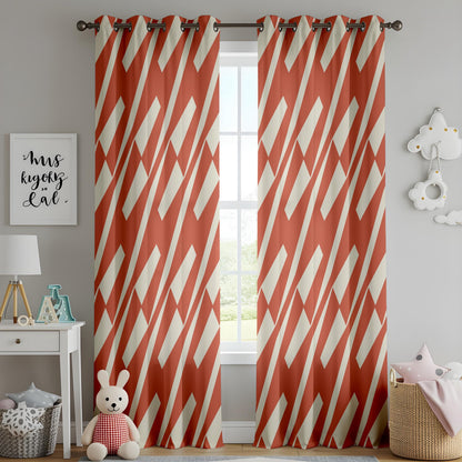 Onay Rust Orange Geometric Curtains – Modern Abstract Diagonal Drapes