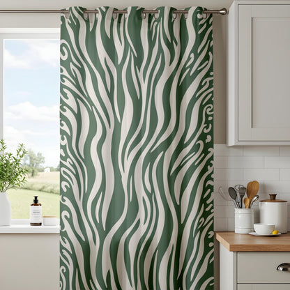 Onay Dark Green Zebra Print Curtains – Abstract Safari Animal Drapes