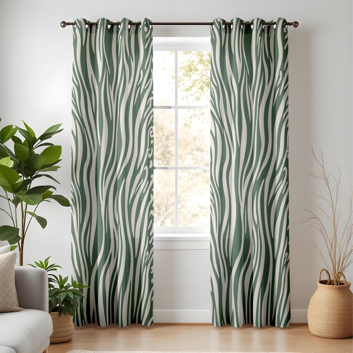 Onay Dark Green Zebra Print Curtains – Abstract Safari Animal Drapes