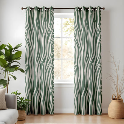 Onay Dark Green Zebra Print Curtains – Abstract Safari Animal Drapes