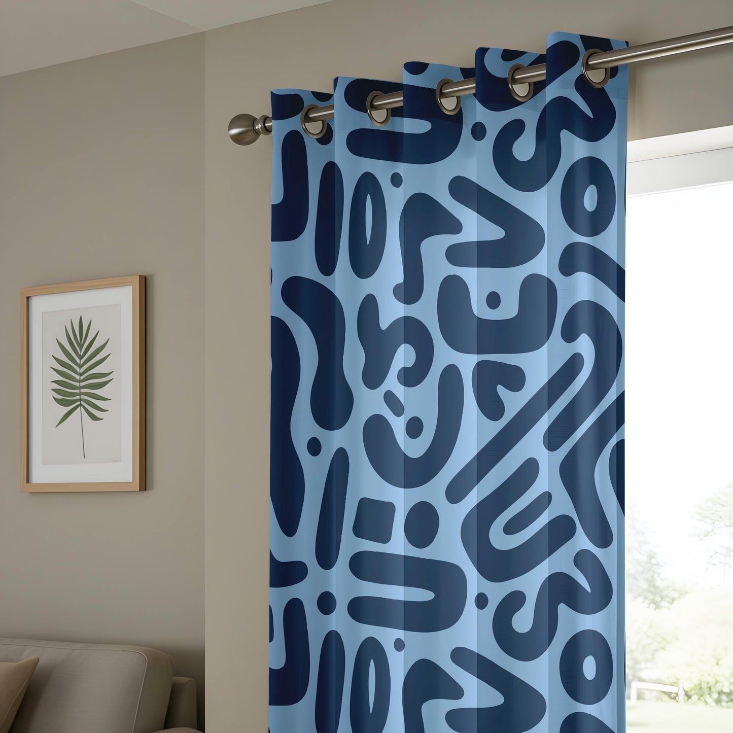 Onay Sky Blue Navy Abstract Curtains – Funky Organic Shape Drapes