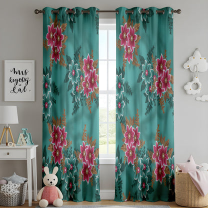 Onay Teal Green Pink Floral Curtains – Vintage Botanical Drapes