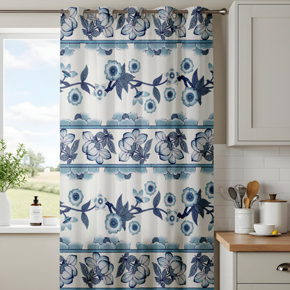 Onay Blue White Floral Stripe Curtains – Delft Pottery Style Drapes