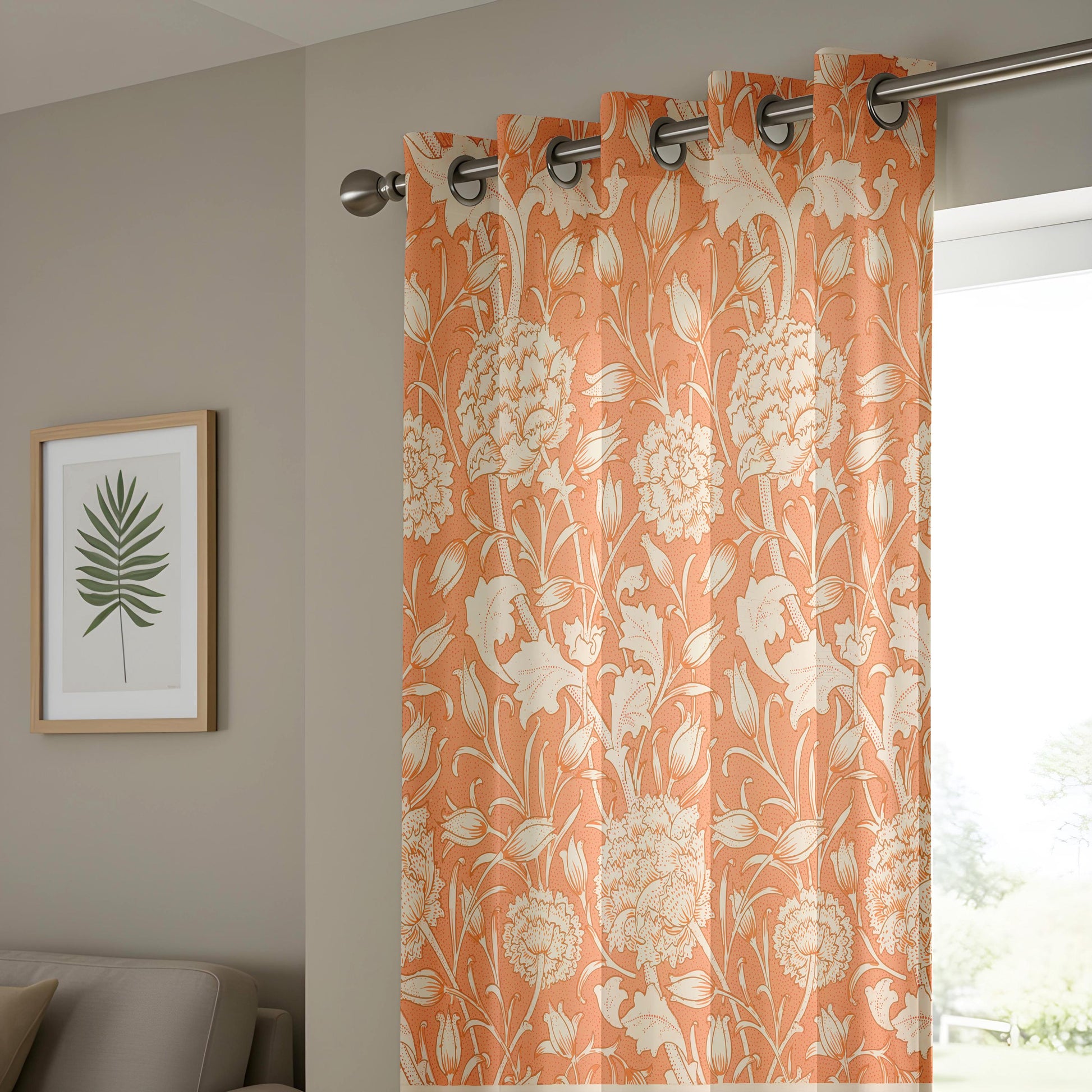 Onay Orange Terracotta Floral Curtains – Vintage Arts and Crafts Drapes