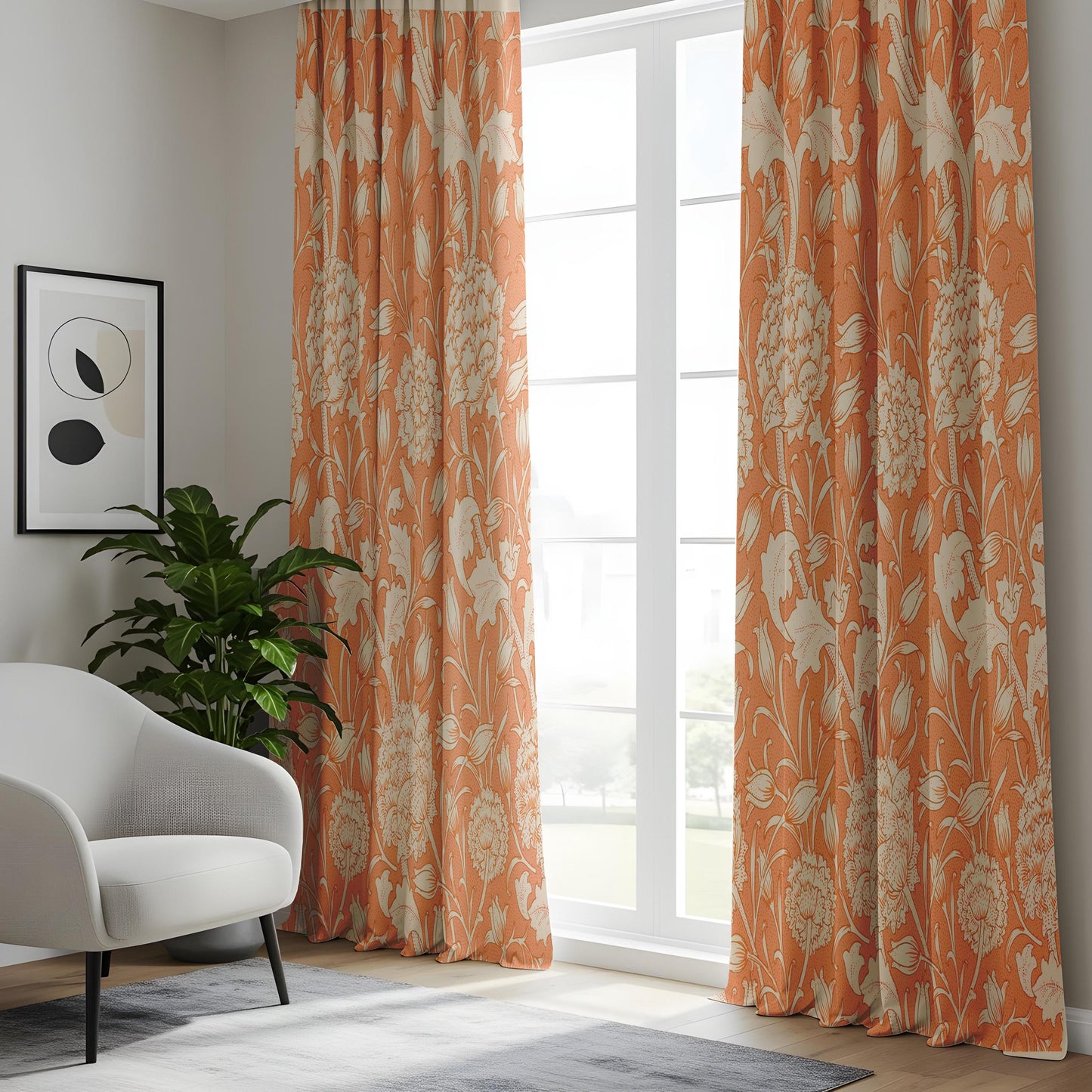Onay Orange Terracotta Floral Curtains – Vintage Arts and Crafts Drapes