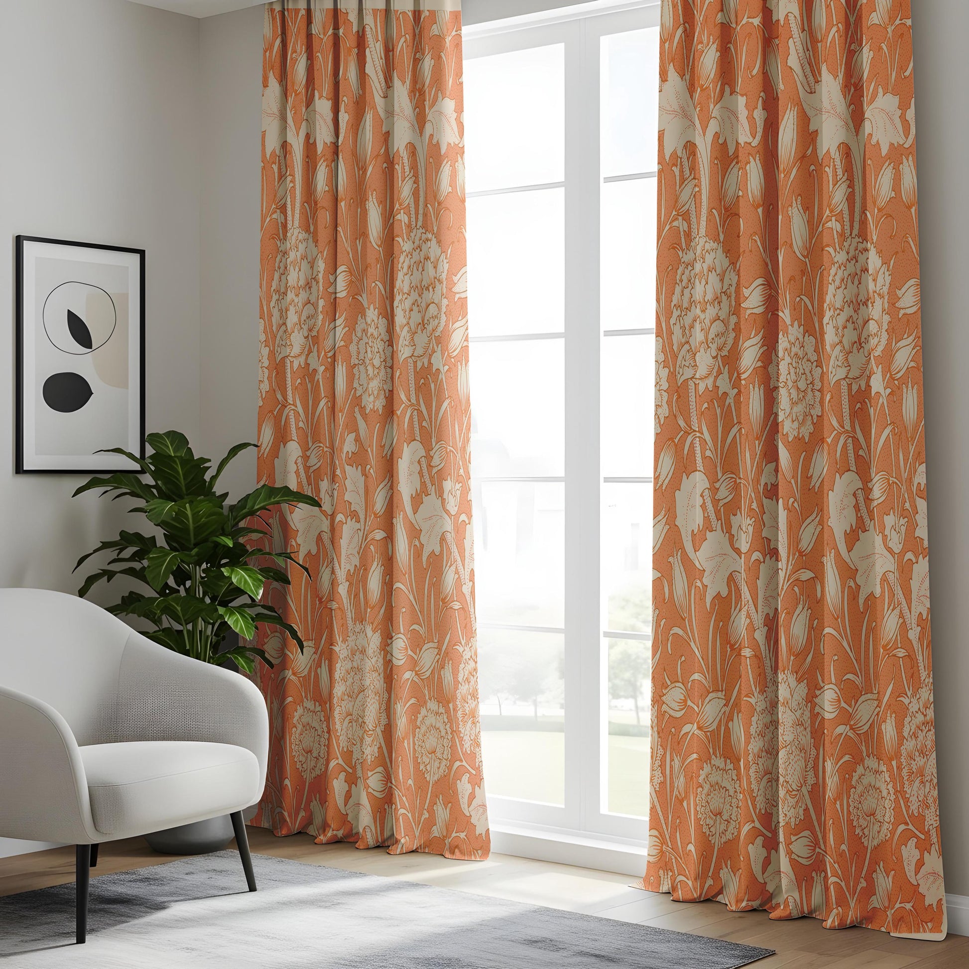 Onay Orange Terracotta Floral Curtains – Vintage Arts and Crafts Drapes