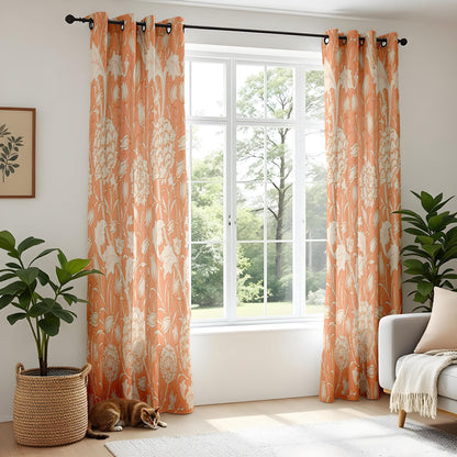 Onay Orange Terracotta Floral Curtains – Vintage Arts and Crafts Drapes
