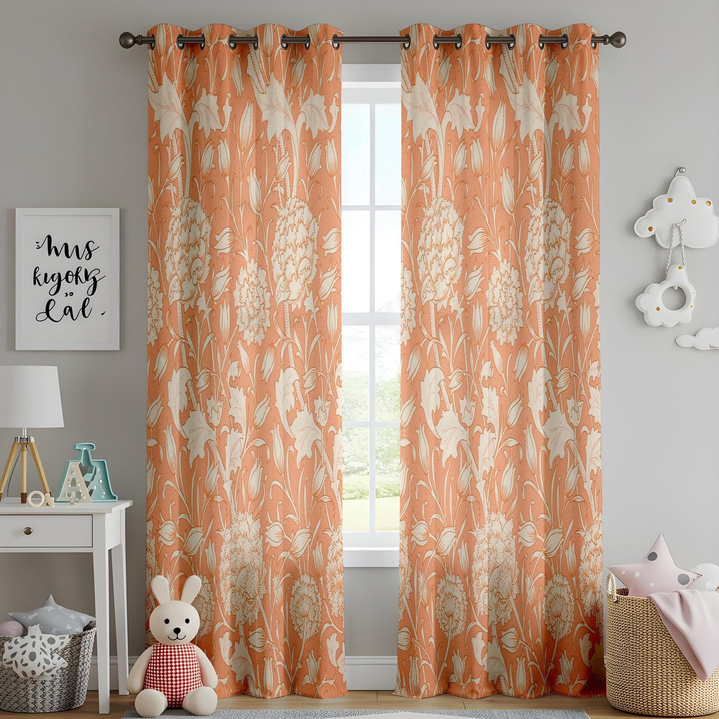 Onay Orange Terracotta Floral Curtains – Vintage Arts and Crafts Drapes