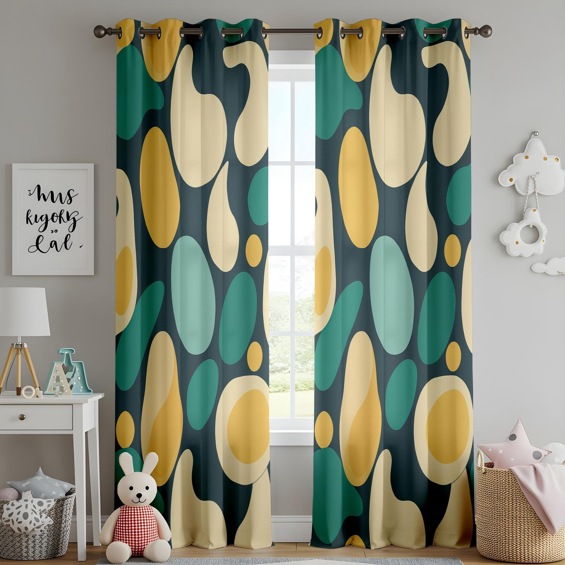 Onay Abstract Organic Shape Curtains – Retro Mid Century Modern Drapes