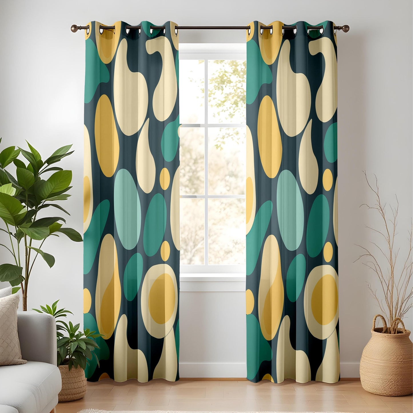 Onay Abstract Organic Shape Curtains – Retro Mid Century Modern Drapes