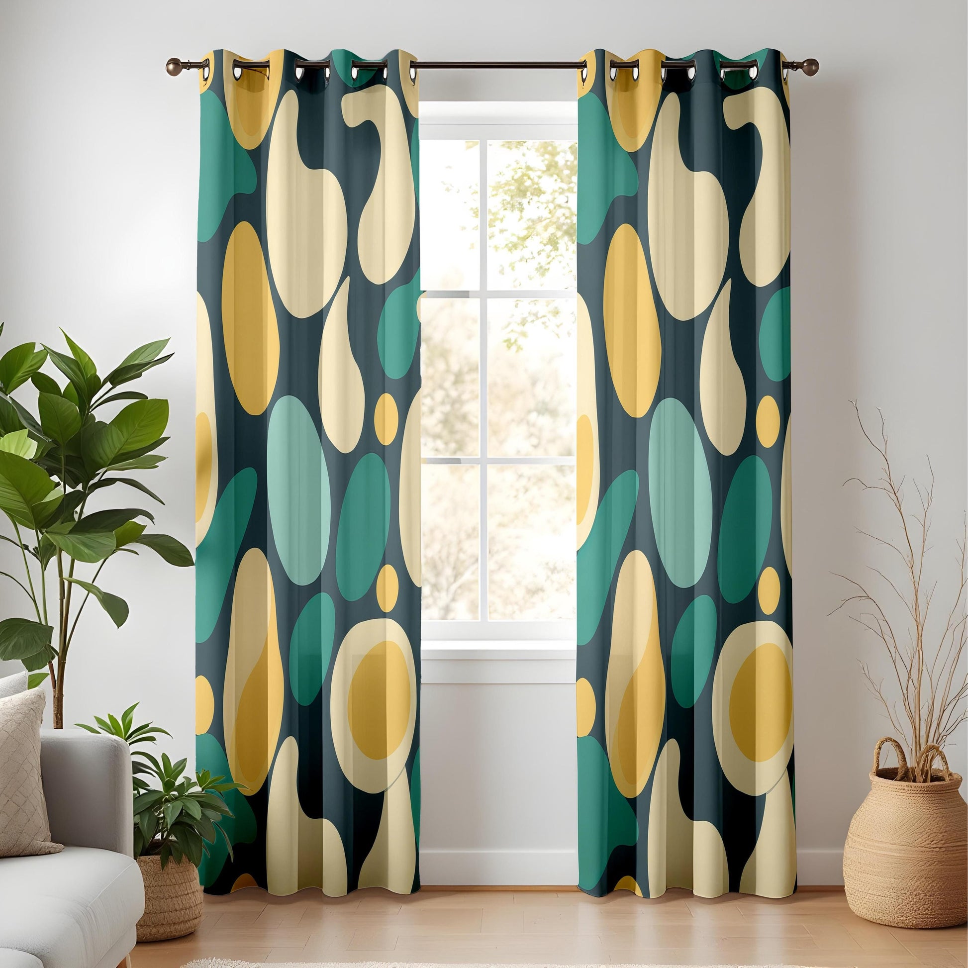 Onay Abstract Organic Shape Curtains – Retro Mid Century Modern Drapes