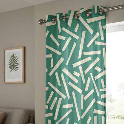 Onay Teal Green Geometric Curtains – Abstract Confetti Line Drapes