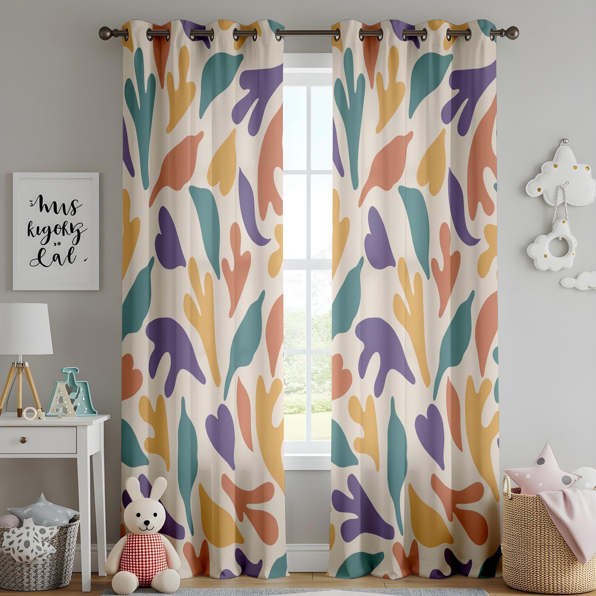 Onay Colorful Abstract Organic Curtains – Matisse Style Cutout Drapes