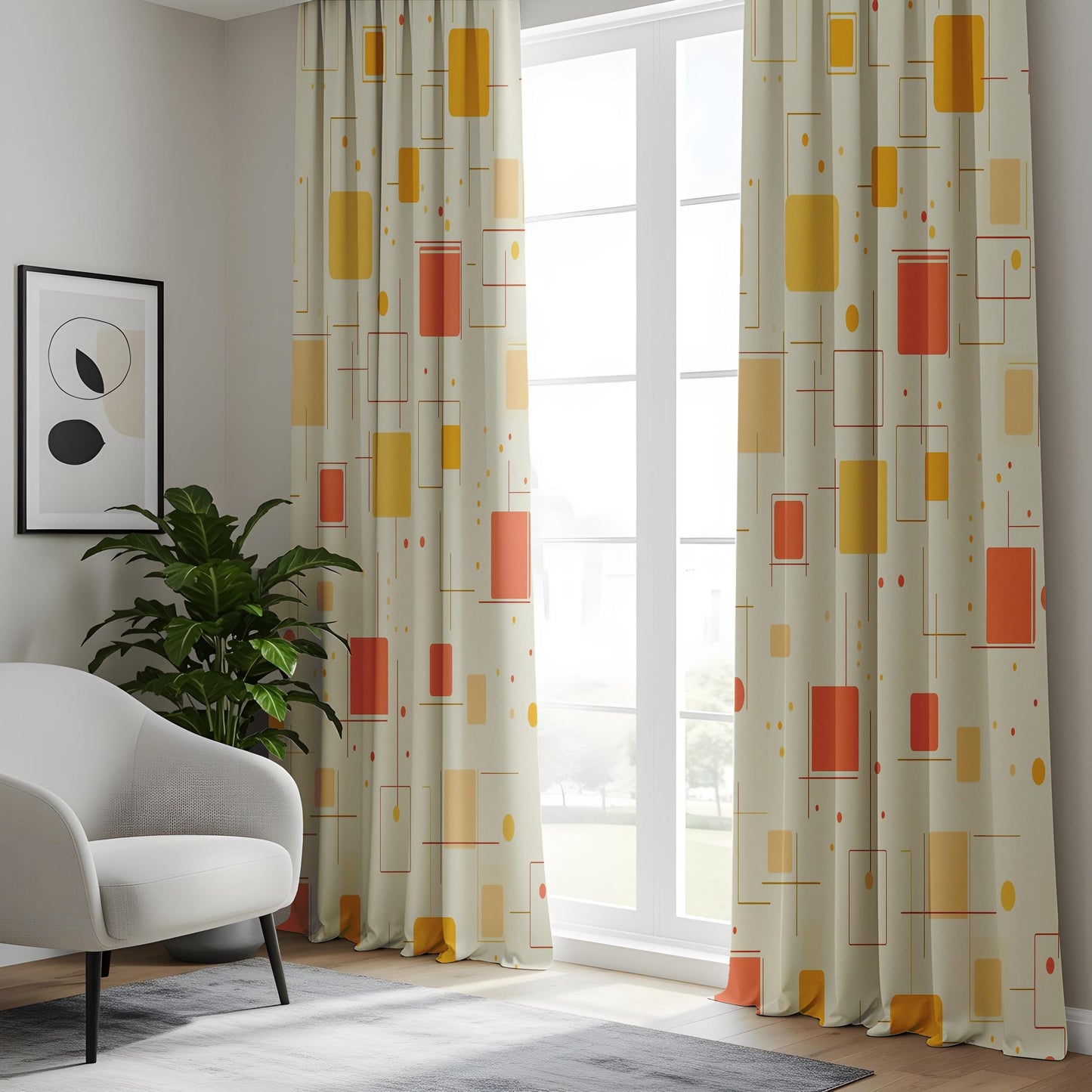 Onay Mid Century Modern Geometric Curtains – Retro Atomic Age Drapes