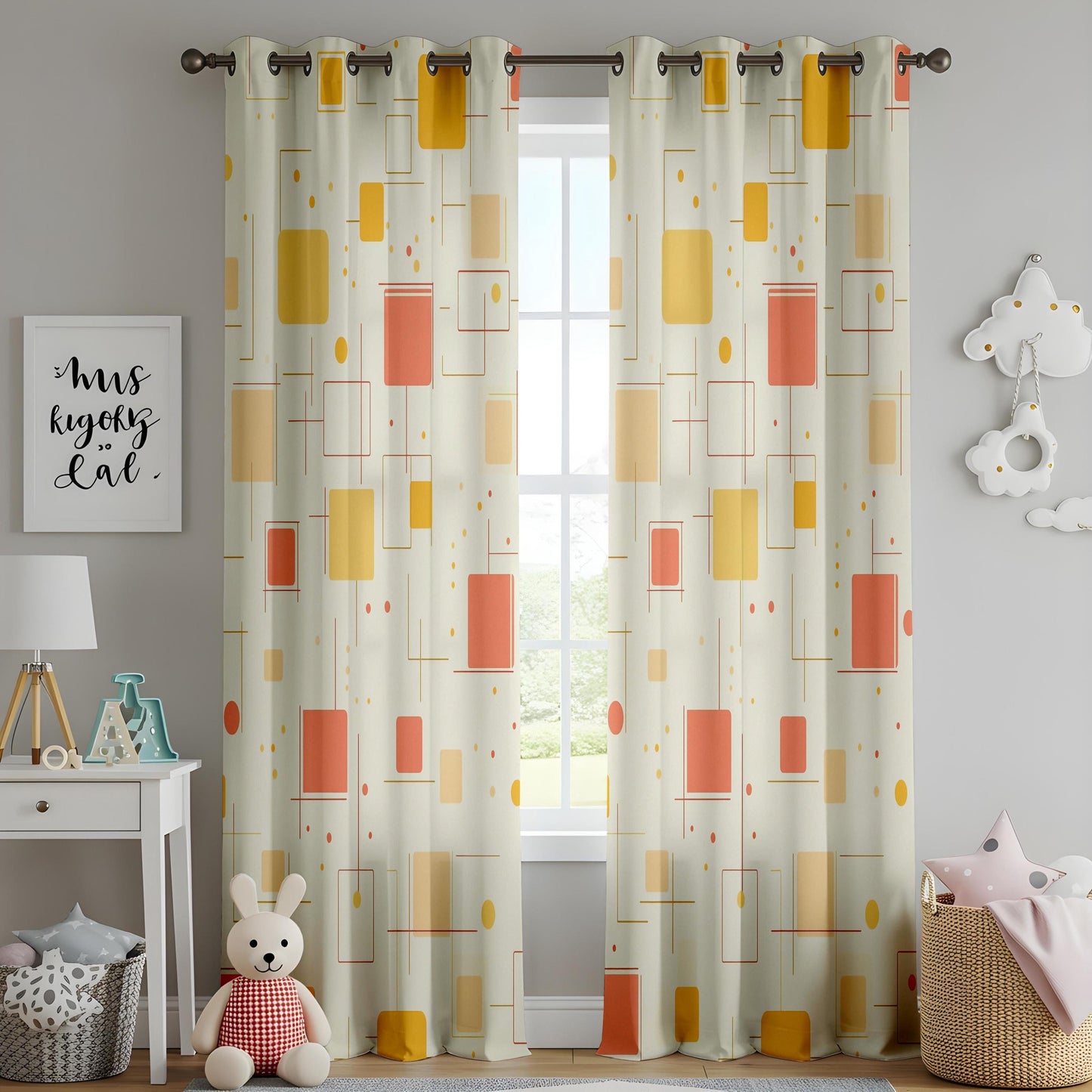 Onay Mid Century Modern Geometric Curtains – Retro Atomic Age Drapes