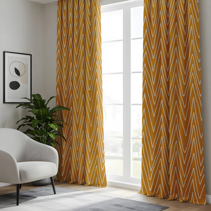 Onay Mustard Yellow Chevron Curtains – Boho Geometric Zigzag Drapes