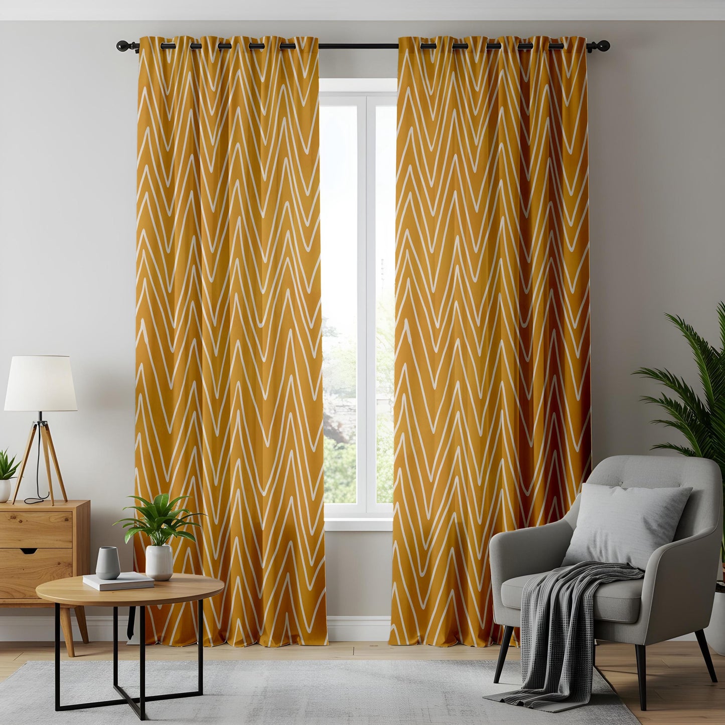 Onay Mustard Yellow Chevron Curtains – Boho Geometric Zigzag Drapes
