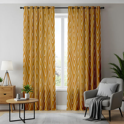 Onay Mustard Yellow Chevron Curtains – Boho Geometric Zigzag Drapes