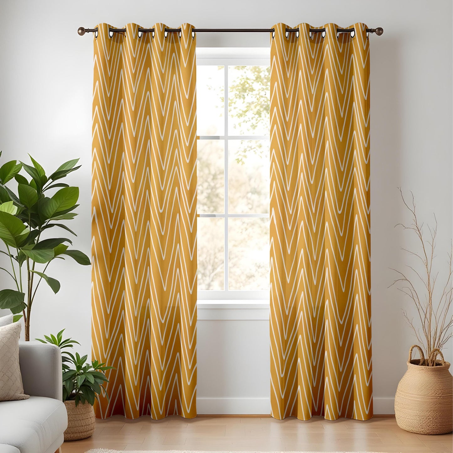 Onay Mustard Yellow Chevron Curtains – Boho Geometric Zigzag Drapes