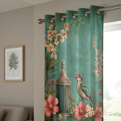 Onay Teal Green Vintage Birdcage Curtains – Romantic Floral Lantern Drapes