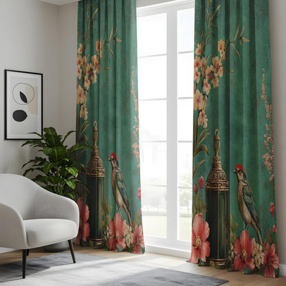 Onay Teal Green Vintage Birdcage Curtains – Romantic Floral Lantern Drapes