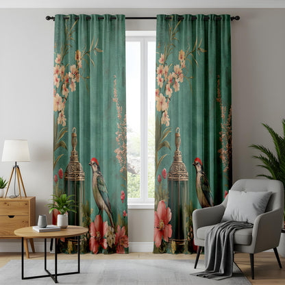 Onay Teal Green Vintage Birdcage Curtains – Romantic Floral Lantern Drapes