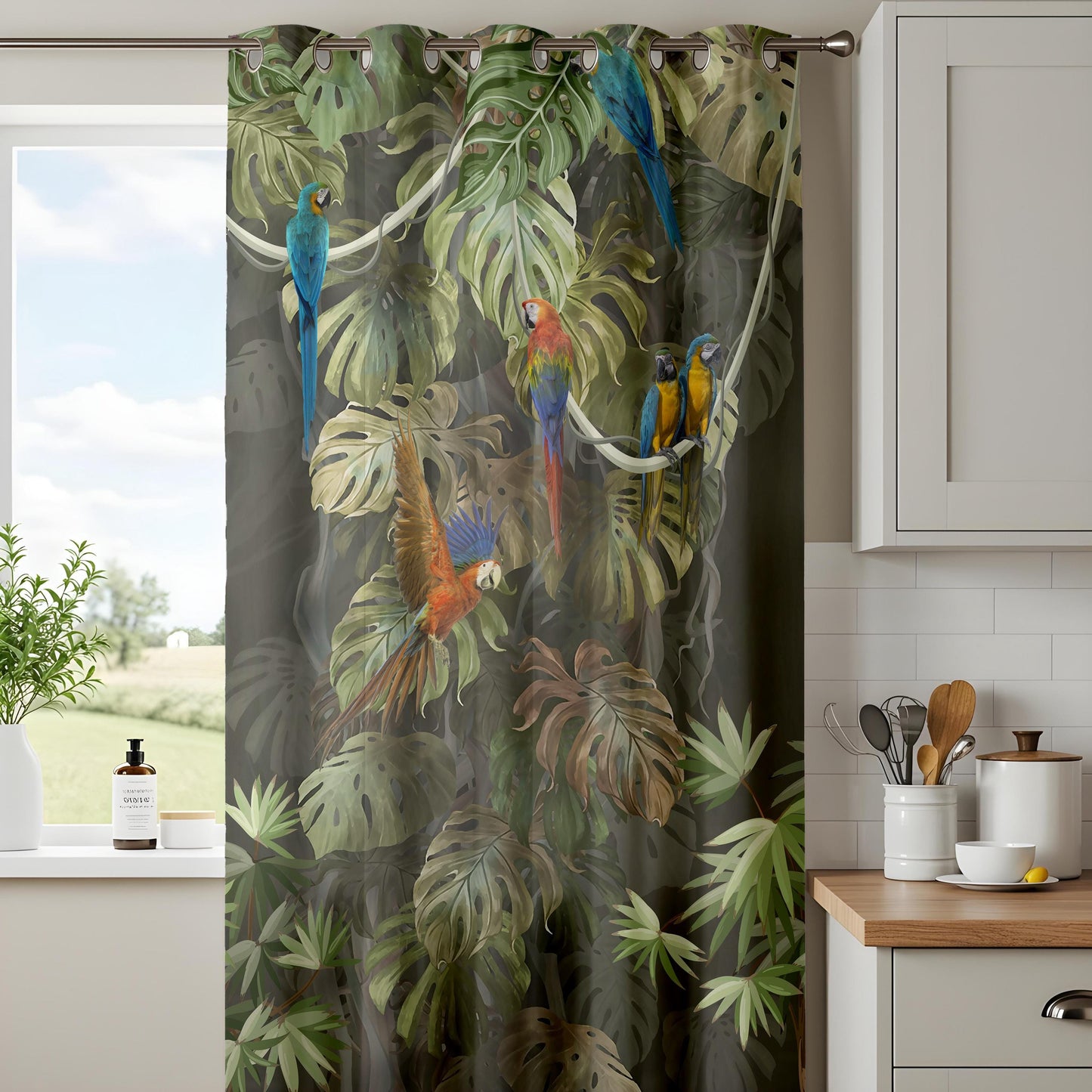 Onay Dark Tropical Parrot Curtains – Jungle Macaw Rainforest Drapes